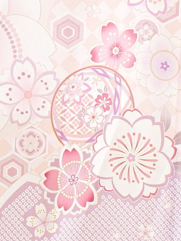 女児産着 お宮参りD0162 単衣 ベビーピンク/薄紫 八重桜 まり