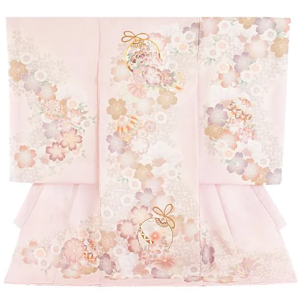 女児産着 お宮参りD0187 くすみピンク 鞠牡丹 桜