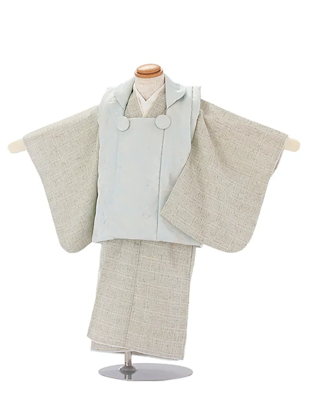 七五三(2,3歳男児被布)D3087 薄水色／グレージュ リネン風