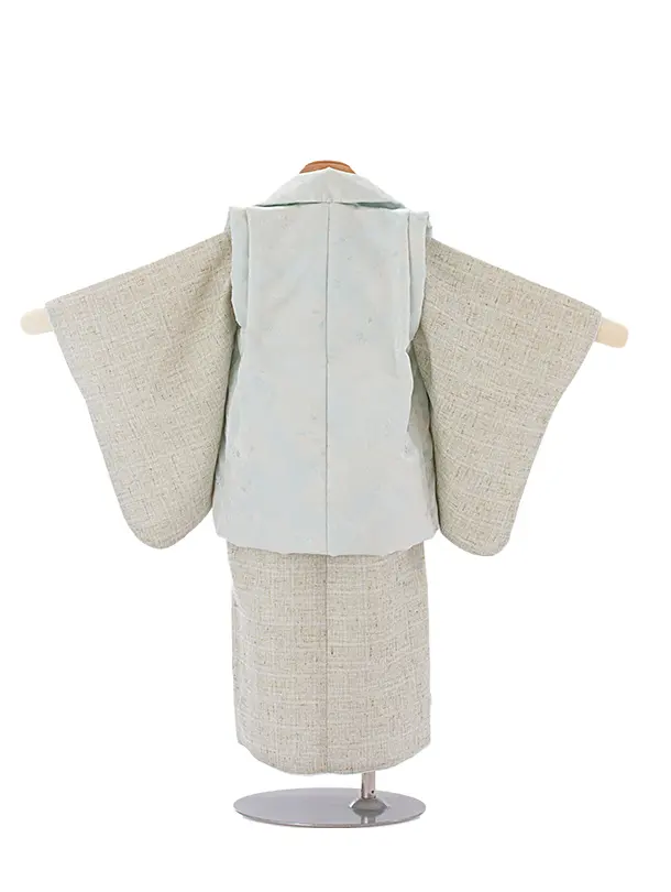 七五三(2,3歳男児被布)D3087 薄水色／グレージュ リネン風