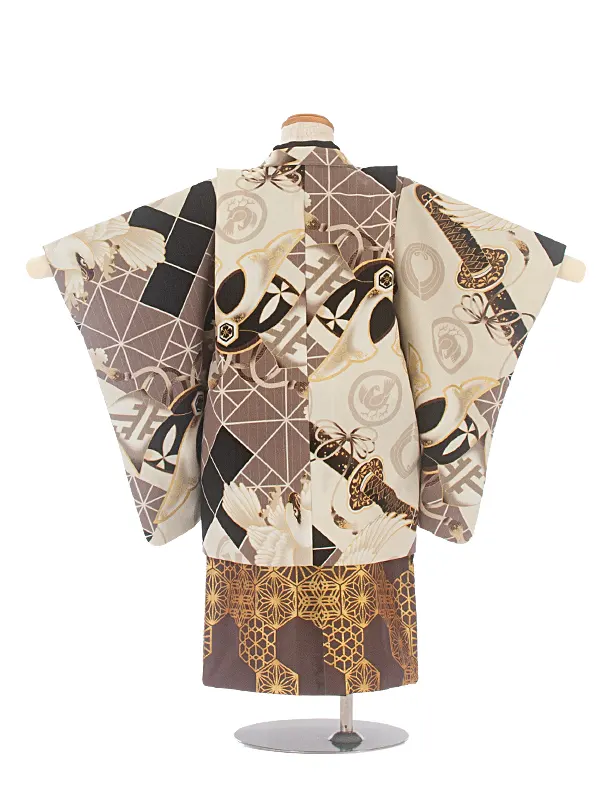 [かんたん着付]七五三(3歳)D3089 JAPANSTYLE 刀と白鷹／茶袴