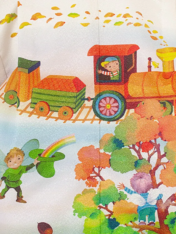 [かんたん着付]七五三(3歳4歳)D3094 白水色 絵本柄 汽車／水色縞袴