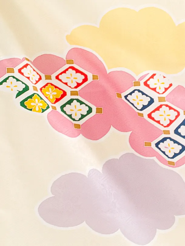 七五三(3歳男児被布)D3114 ひわ／クリーム 雲取り