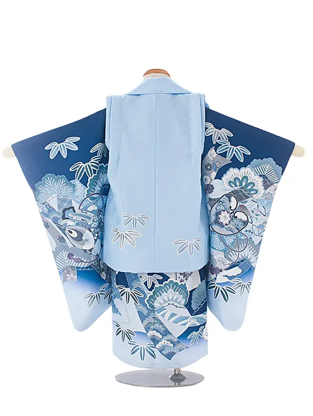 七五三(3歳男児被布)D3115 水色 兜／青 小槌 のし