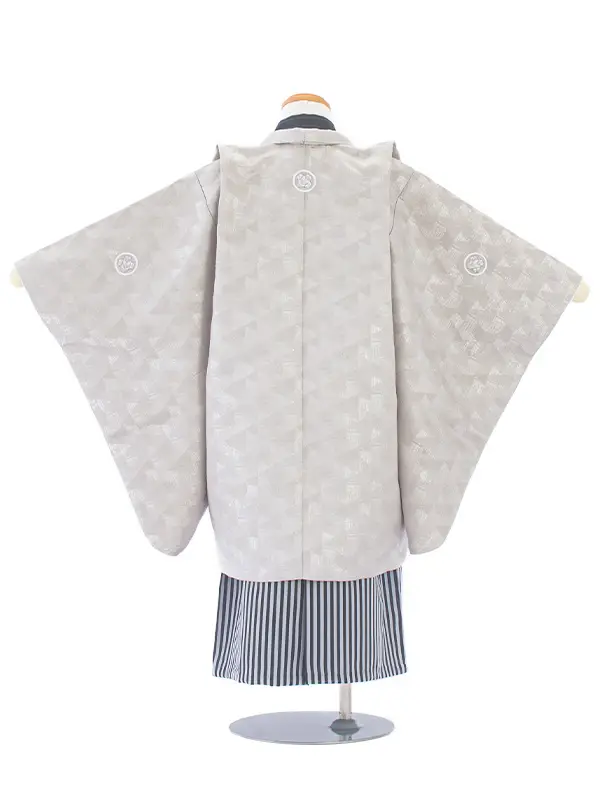 [かんたん着付]七五三(5歳袴)D5048 グレー幾何学 羽織×縞袴