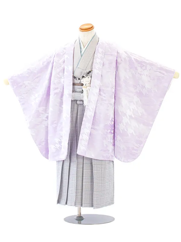 【簡単帯付き】七五三(5歳)D5049 千鳥 羽織×薄グレーチェック袴