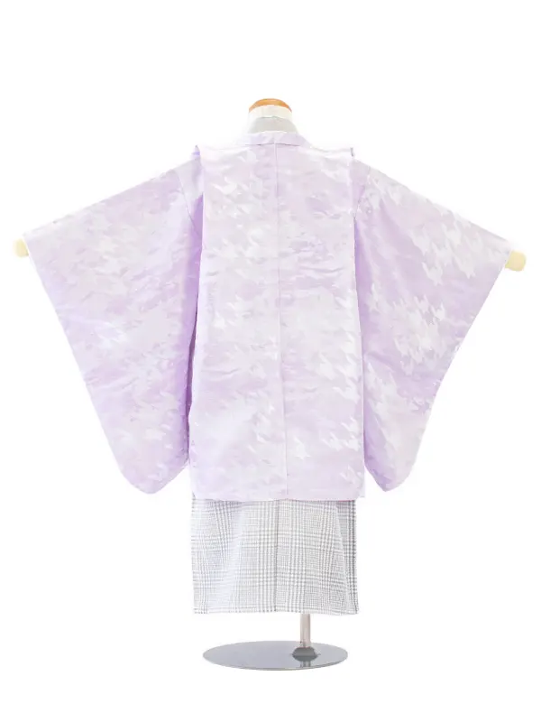 【簡単帯付き】七五三(5歳)D5049 千鳥 羽織×薄グレーチェック袴