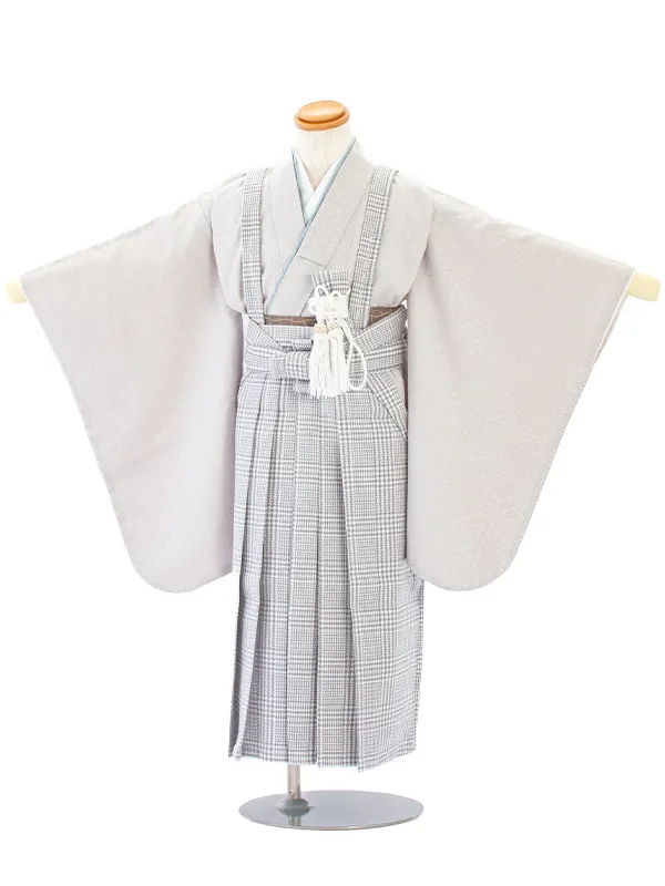【簡単帯付き】七五三(5歳)D5049 千鳥 羽織×薄グレーチェック袴