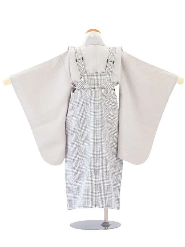 【簡単帯付き】七五三(5歳)D5049 千鳥 羽織×薄グレーチェック袴