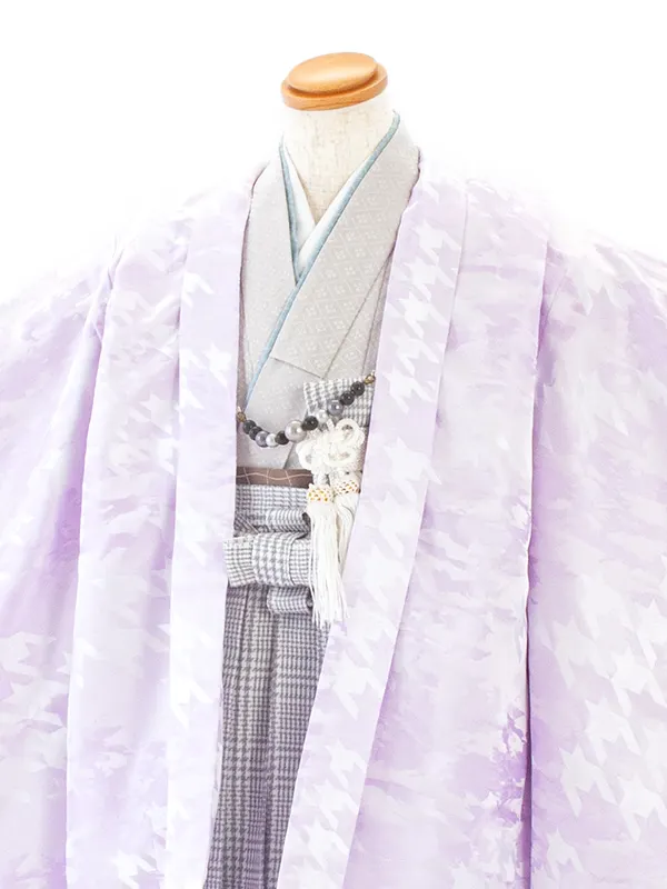 【簡単帯付き】七五三(5歳)D5049 千鳥 羽織×薄グレーチェック袴