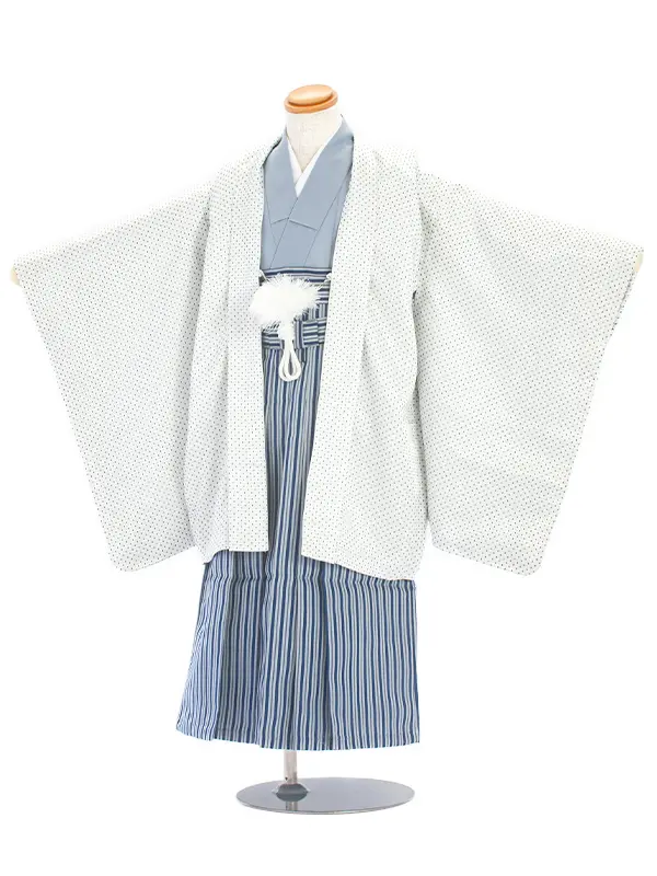 [かんたん着付]七五三(5歳袴)D5050 白ドット羽織×青縞袴