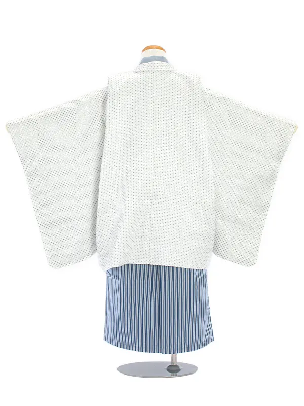 [かんたん着付]七五三(5歳袴)D5050 白ドット羽織×青縞袴