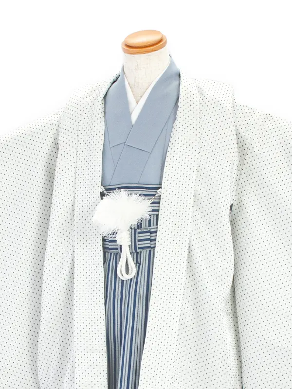 [かんたん着付]七五三(5歳袴)D5050 白ドット羽織×青縞袴