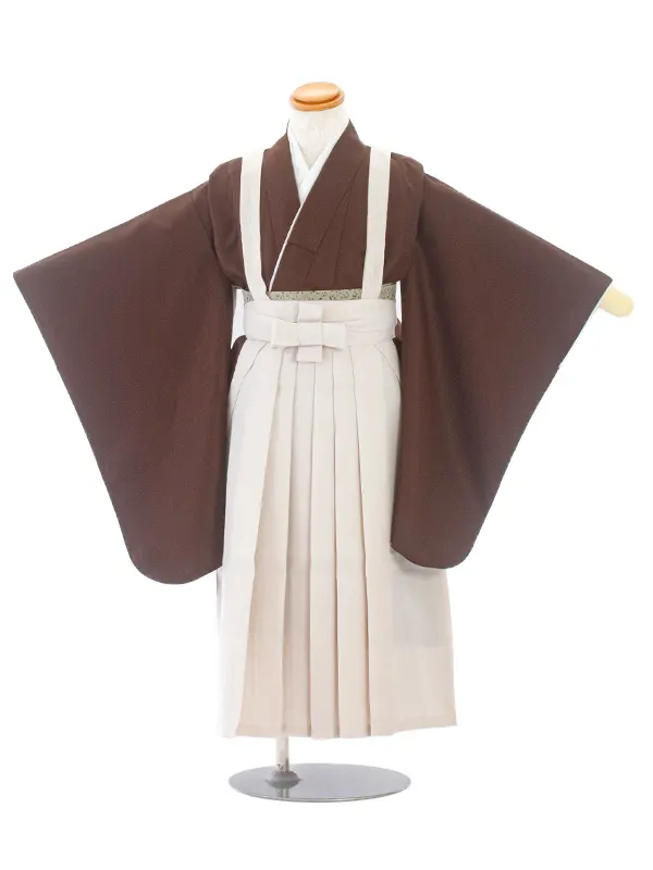 【簡単帯付き】七五三(5歳袴)D5051 変わり縞 羽織×アイボリー袴