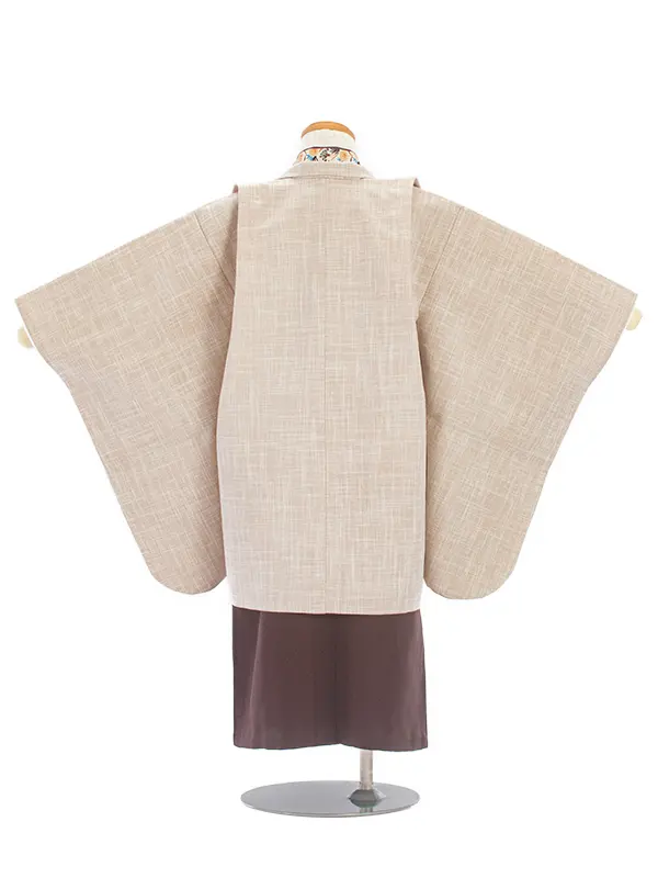 【簡単帯付き】七五三(5歳袴)D5053 ベージュ羽織 花柄着物×茶袴