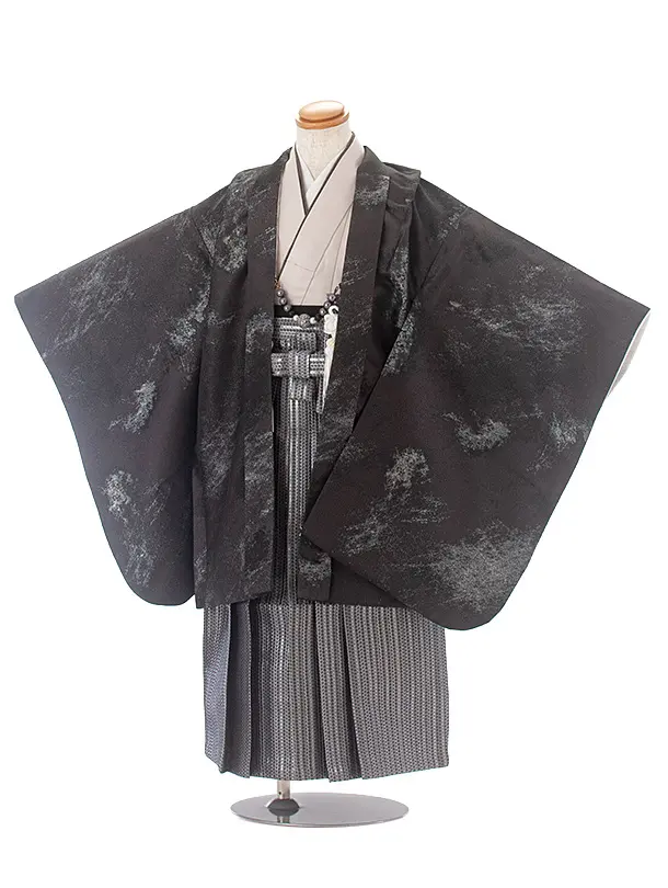 【簡単帯付き】七五三(5歳6歳)D5056 黒銀羽織×銀袴