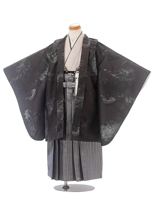 【簡単帯付き】七五三(5歳6歳)D5056 黒銀羽織×銀袴