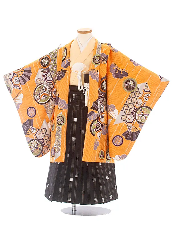 [かんたん着付]七五三(5歳袴)D5075 式部浪漫 オレンジ 兜×黒袴