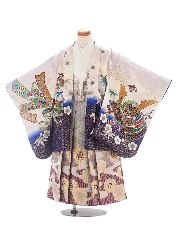 [かんたん着付]七五三(5歳6歳袴)D5082 薄紫 兜 のし×ワインぼかし袴