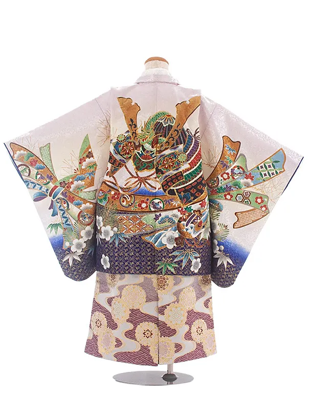 [かんたん着付]七五三(5歳6歳袴)D5082 薄紫 兜 のし×ワインぼかし袴