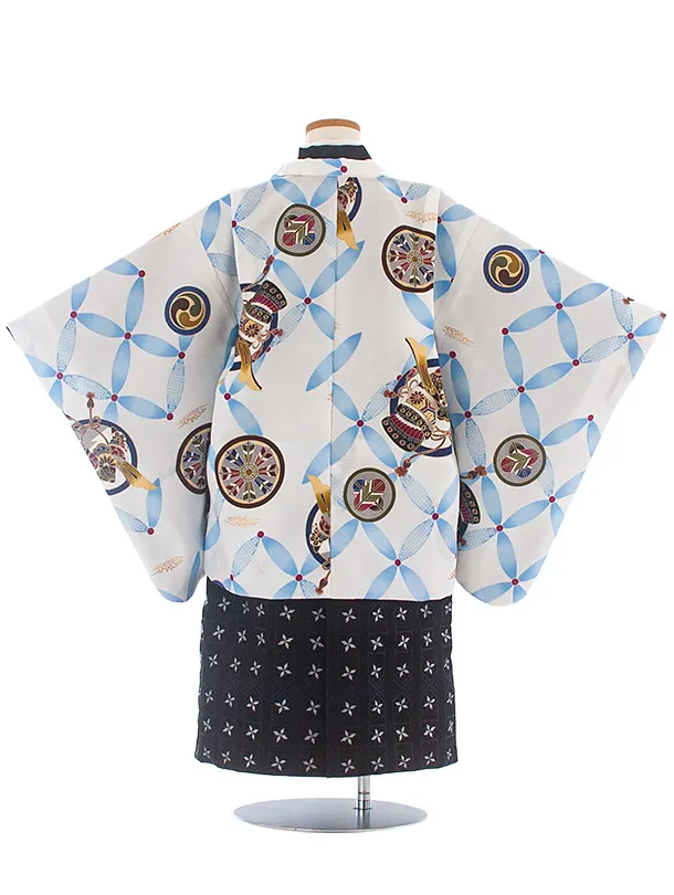 [かんたん着付]七五三(5歳6歳袴)D5083 白 七宝×黒 花菱袴
