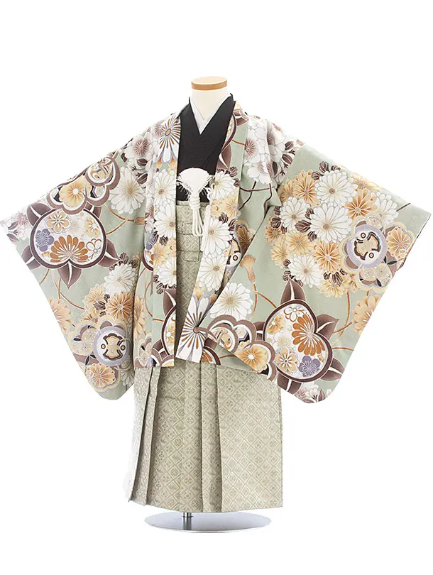 [かんたん着付]七五三(5歳6歳袴)D5089 ひわ 橘羽織×薄抹茶袴