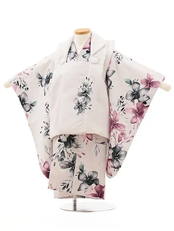 七五三(3歳女児被布)D3003 ピンク地 花 ／ピンク地 花