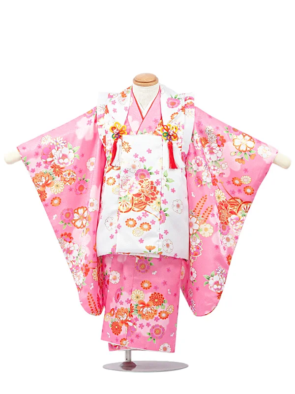 3歳女児被布　D3073 ピンク×白系　桜