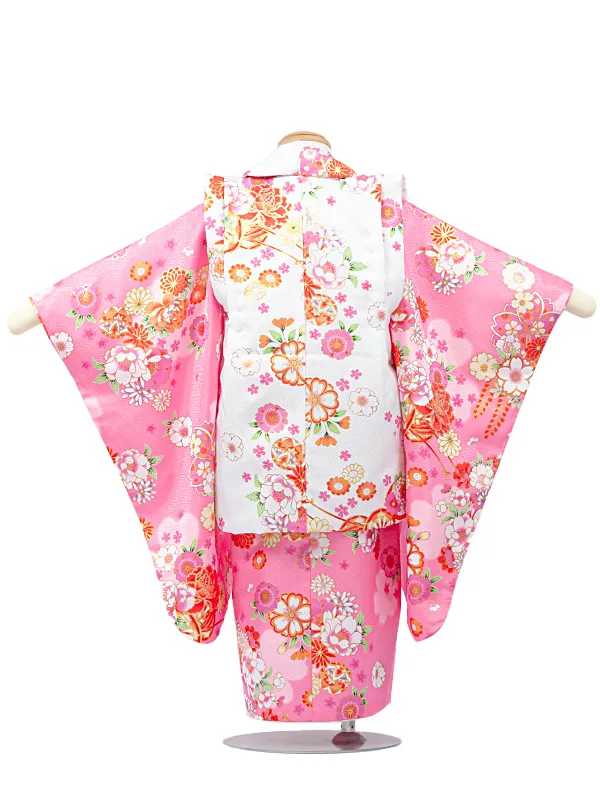 3歳女児被布　D3073 ピンク×白系　桜