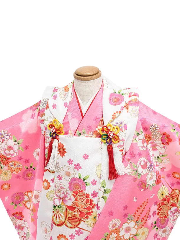 3歳女児被布　D3073 ピンク×白系　桜