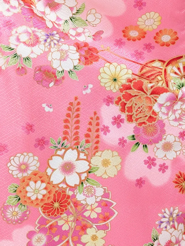 3歳女児被布　D3073 ピンク×白系　桜