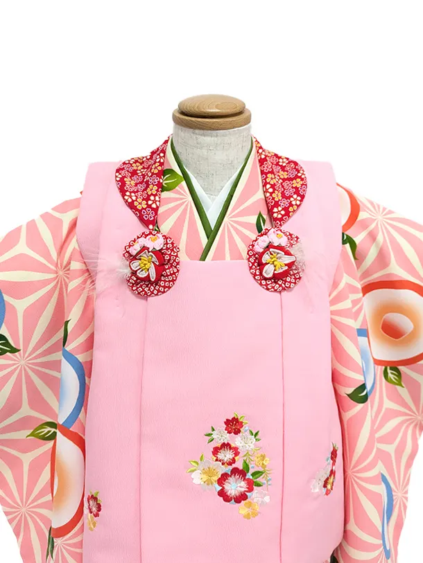 2歳女児被布　D3075 ピンク×オレンジ系　花