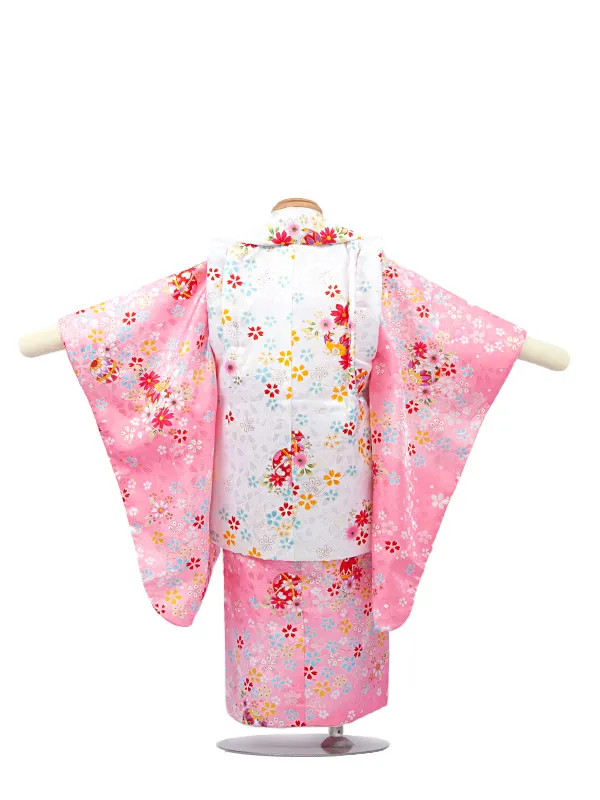 2歳女児被布　D3079 桜と鞠　白地×ピンク地