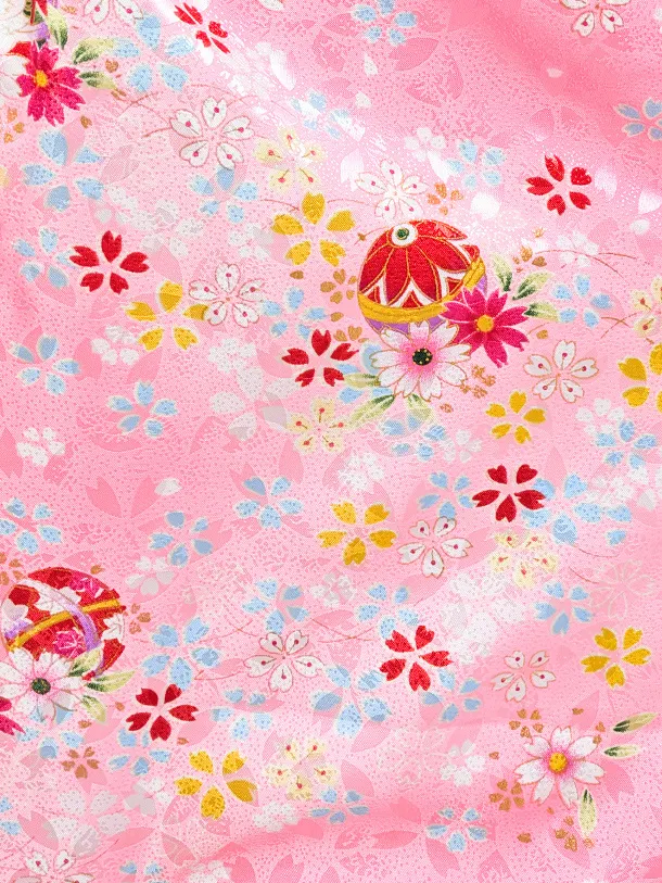 2歳女児被布　D3079 桜と鞠　白地×ピンク地