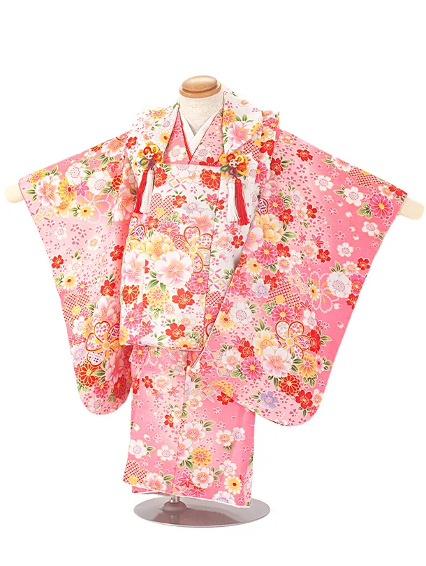 2歳3歳女児被布 D3099 白×ピンク 桜 梅