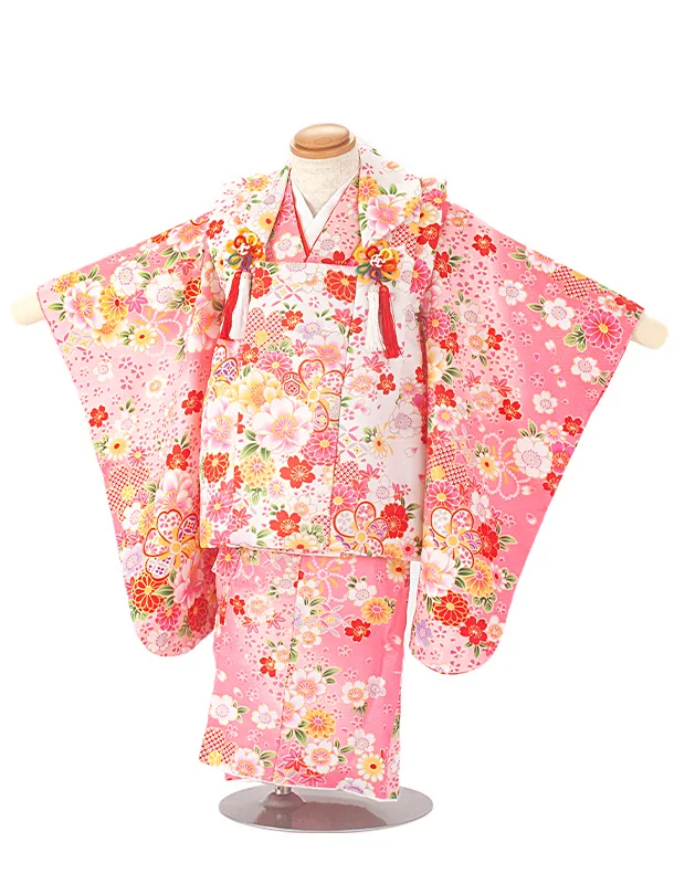 2歳3歳女児被布 D3099 白×ピンク 桜 梅