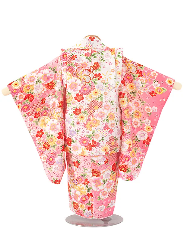 2歳3歳女児被布 D3099 白×ピンク 桜 梅