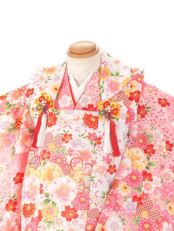 2歳3歳女児被布 D3099 白×ピンク 桜 梅