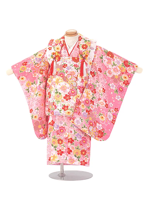 2歳3歳女児被布 D3100 白×ピンク 桜 梅