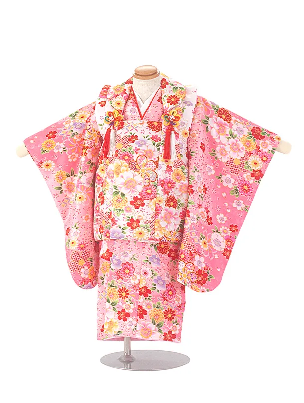 2歳3歳女児被布 D3100 白×ピンク 桜 梅
