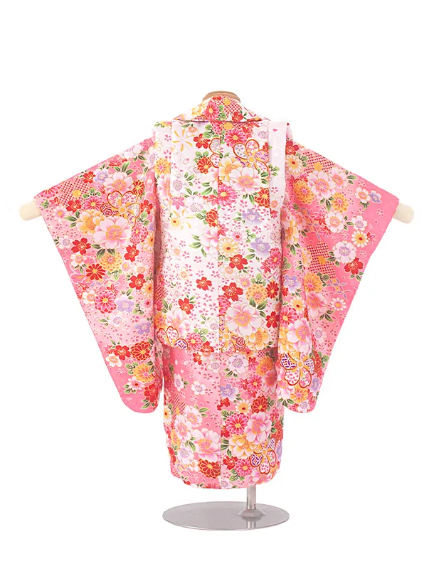 2歳3歳女児被布 D3100 白×ピンク 桜 梅