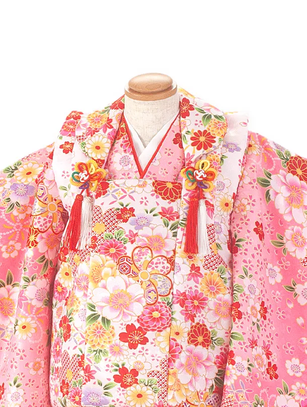 2歳3歳女児被布 D3100 白×ピンク 桜 梅