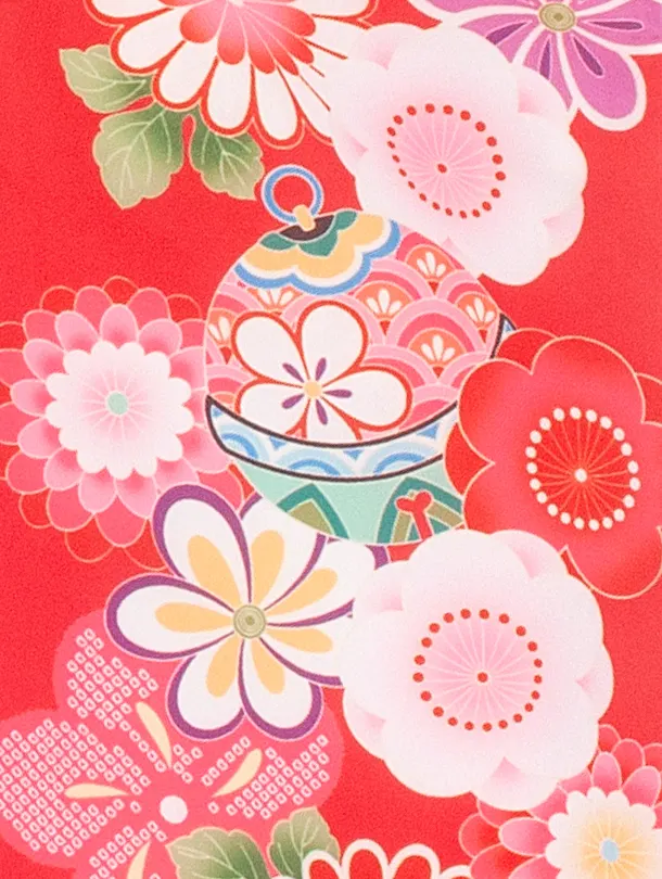 2歳3歳女児被布 D3105 ピンク×赤 桜 梅 鈴