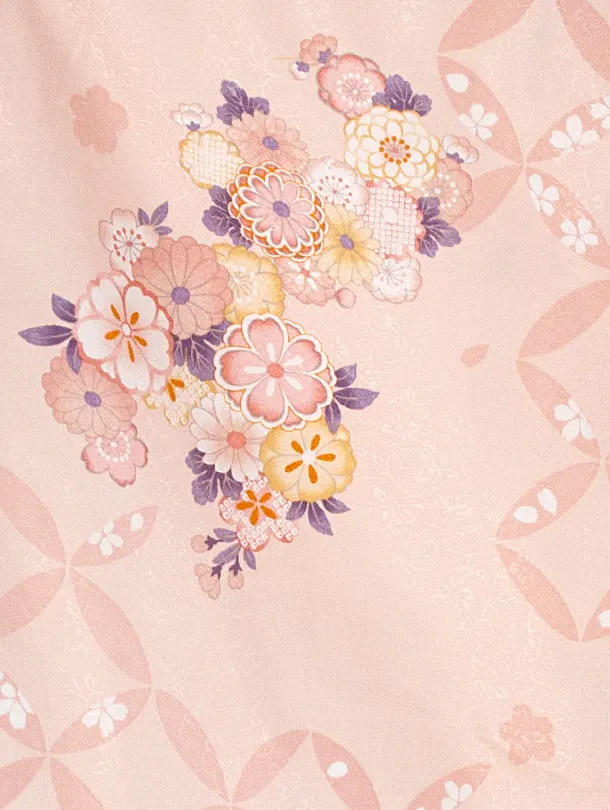 3歳女児被布 D3111 薄グリーン×ピンク 雪輪ねじり 花 ししゅう