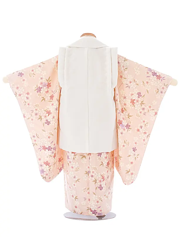 3歳女児被布 D3113 白×ピンク 桜 鞠 ししゅう
