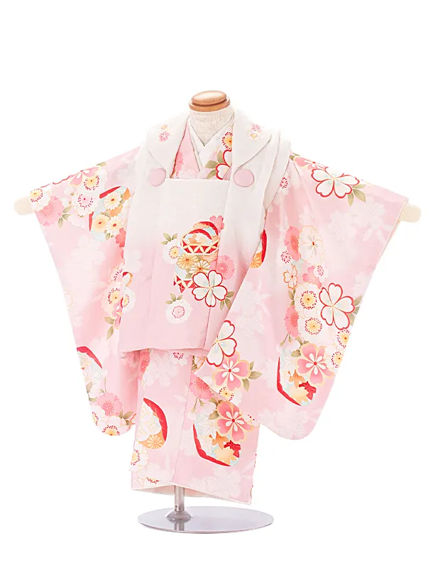 2歳女児被布 D3117 白ピンク×薄ピンク 古典祝華