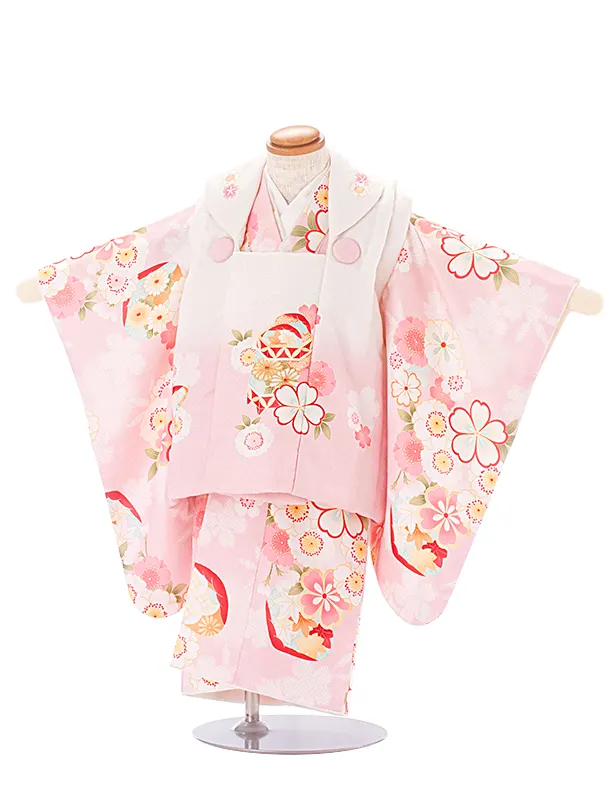 2歳女児被布 D3117 白ピンク×薄ピンク 古典祝華