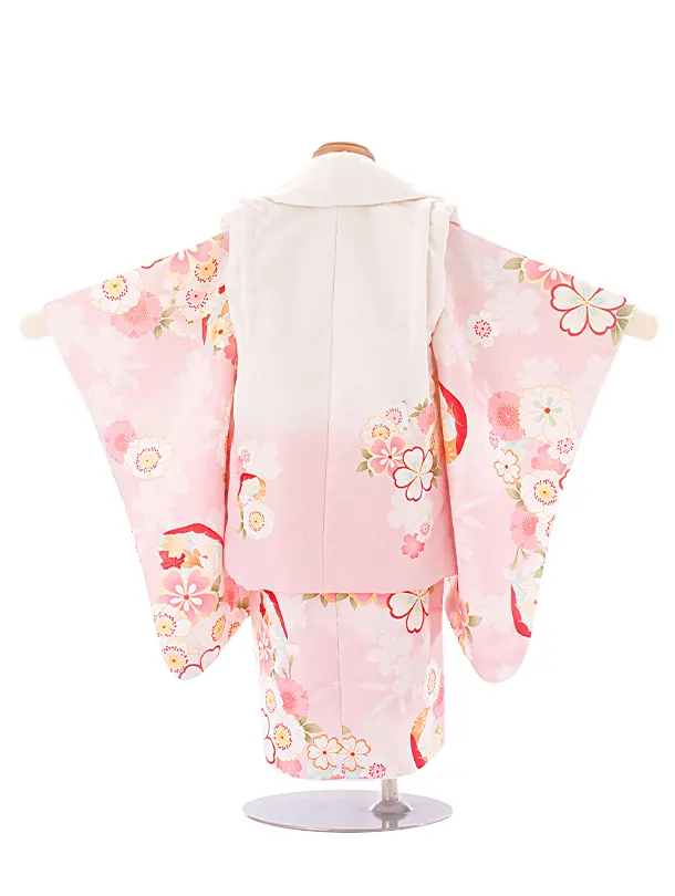 2歳女児被布 D3117 白ピンク×薄ピンク 古典祝華