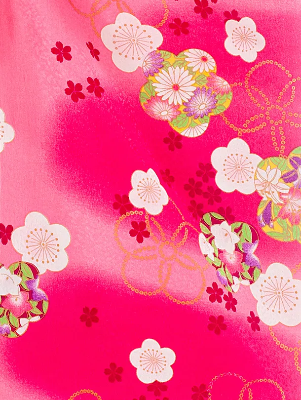 3歳女児被布 D3127 R・KIKUCHI 白 桜×濃ピンク 梅