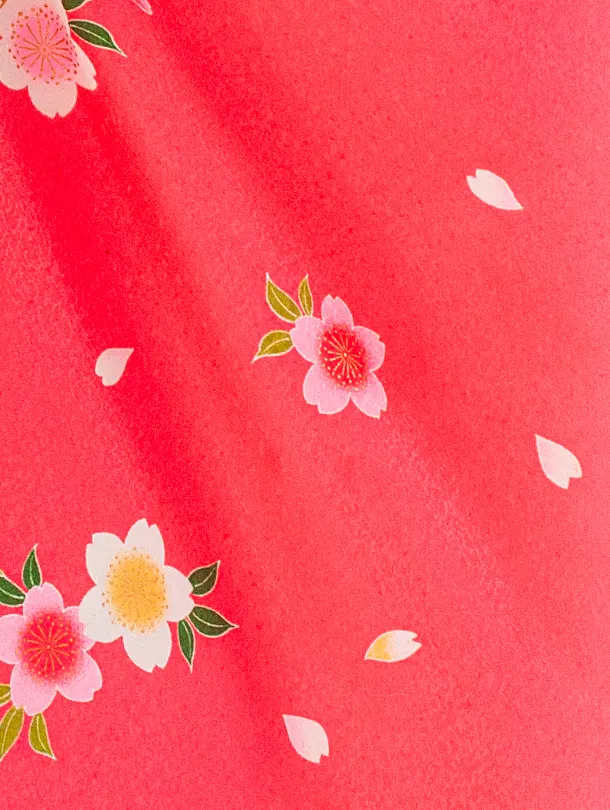 2,3歳女児被布 D3130 赤 花輪×ピンク 桜まり
